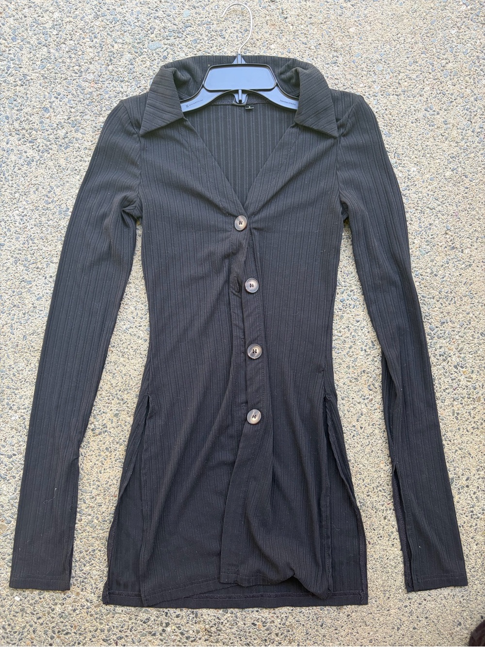 Black Long-Sleeve Button Front Dress Top